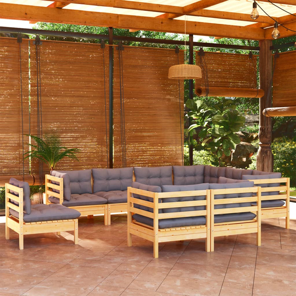 vidaXL Solid Pinewood Patio Lounge Set 9 Piece with Cushions Multi Colors-6