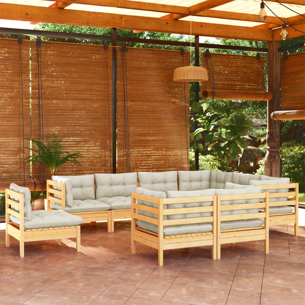 vidaXL Solid Pinewood Patio Lounge Set 9 Piece with Cushions Multi Colors-5