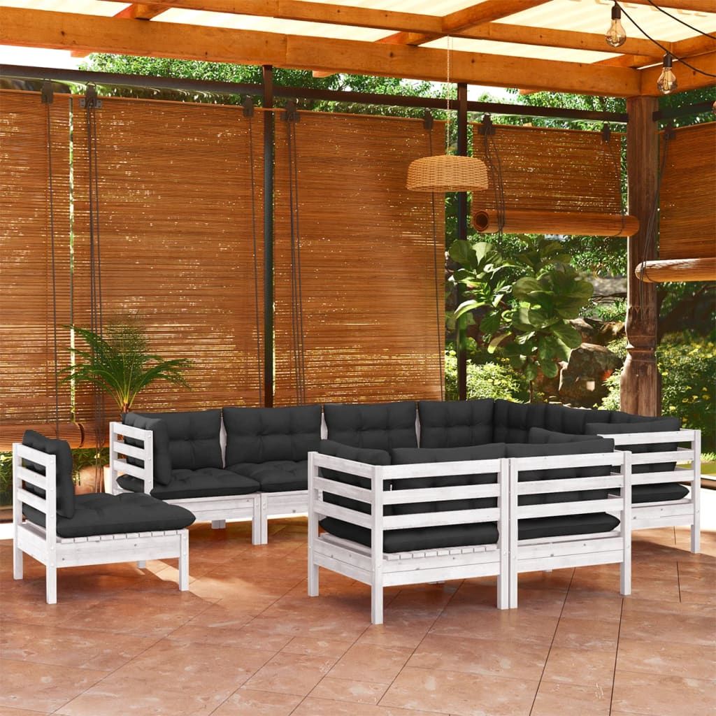 vidaXL Solid Pinewood Patio Lounge Set 9 Piece with Cushions Multi Colors-9