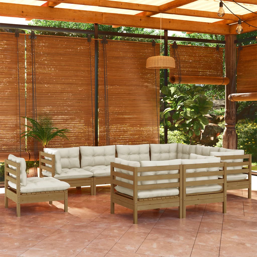 vidaXL Solid Pinewood Patio Lounge Set 9 Piece with Cushions Multi Colors-8