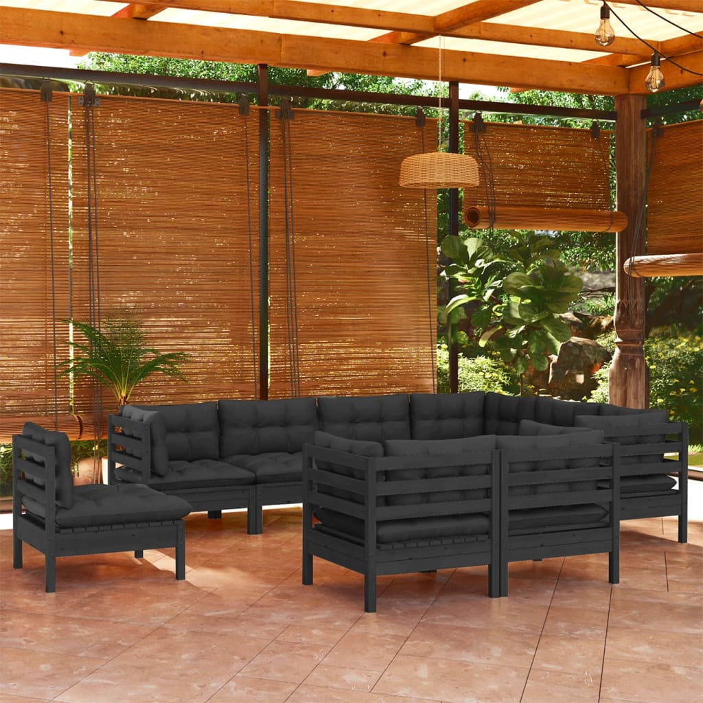 vidaXL Solid Pinewood Patio Lounge Set 9 Piece with Cushions Multi Colors-0