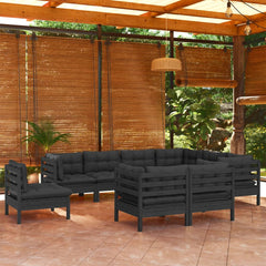 vidaXL Solid Pinewood Patio Lounge Set 9 Piece with Cushions Multi Colors-0