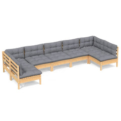 vidaXL Solid Pinewood Patio Lounge Set 7 Piece with Cushions Multi Colors-3