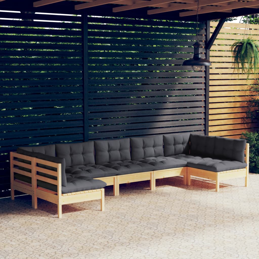 vidaXL Solid Pinewood Patio Lounge Set 7 Piece with Cushions Multi Colors-6