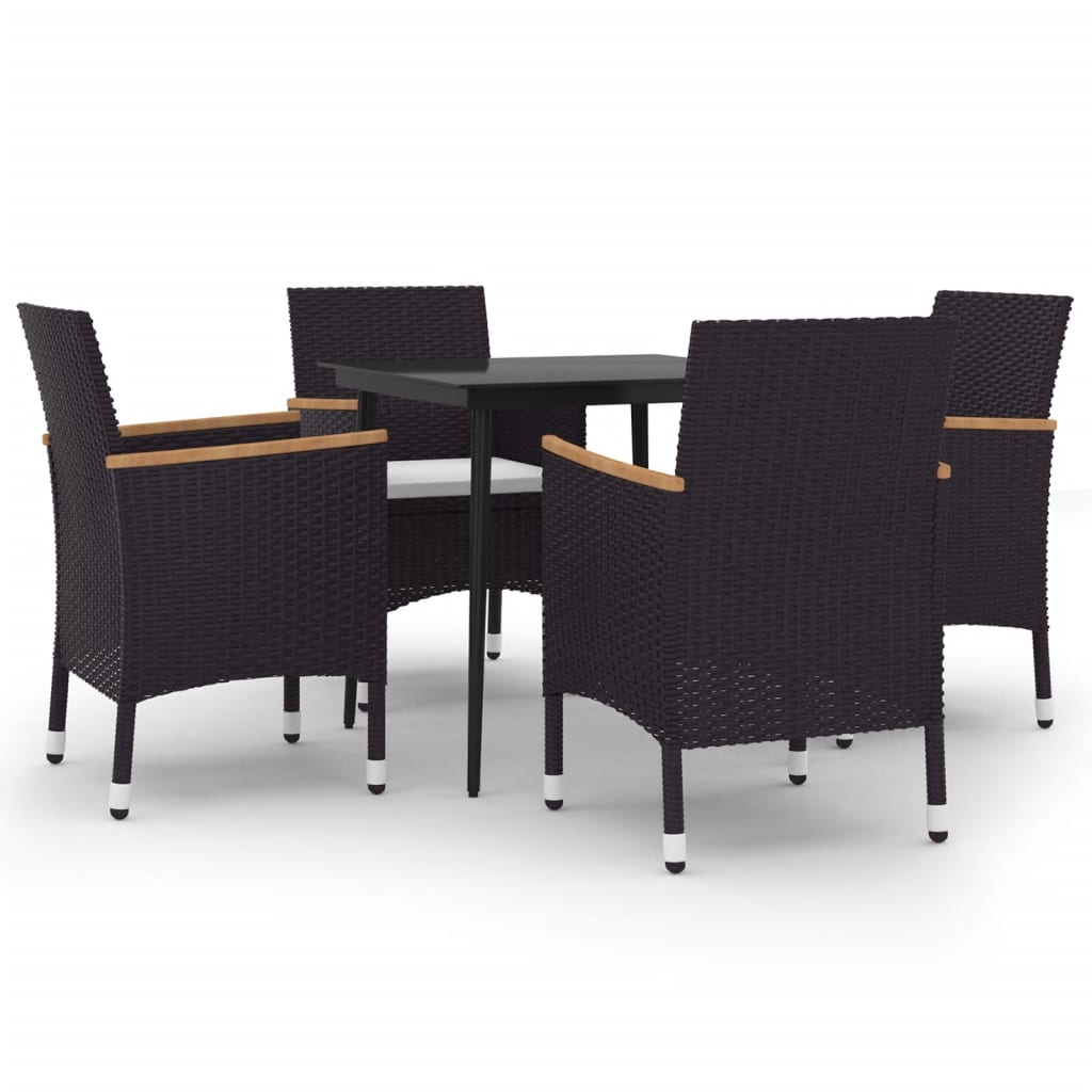 vidaXL Patio Dining Set 5 Piece Black and White/Gray 31.5"/55.1" Table Length-4