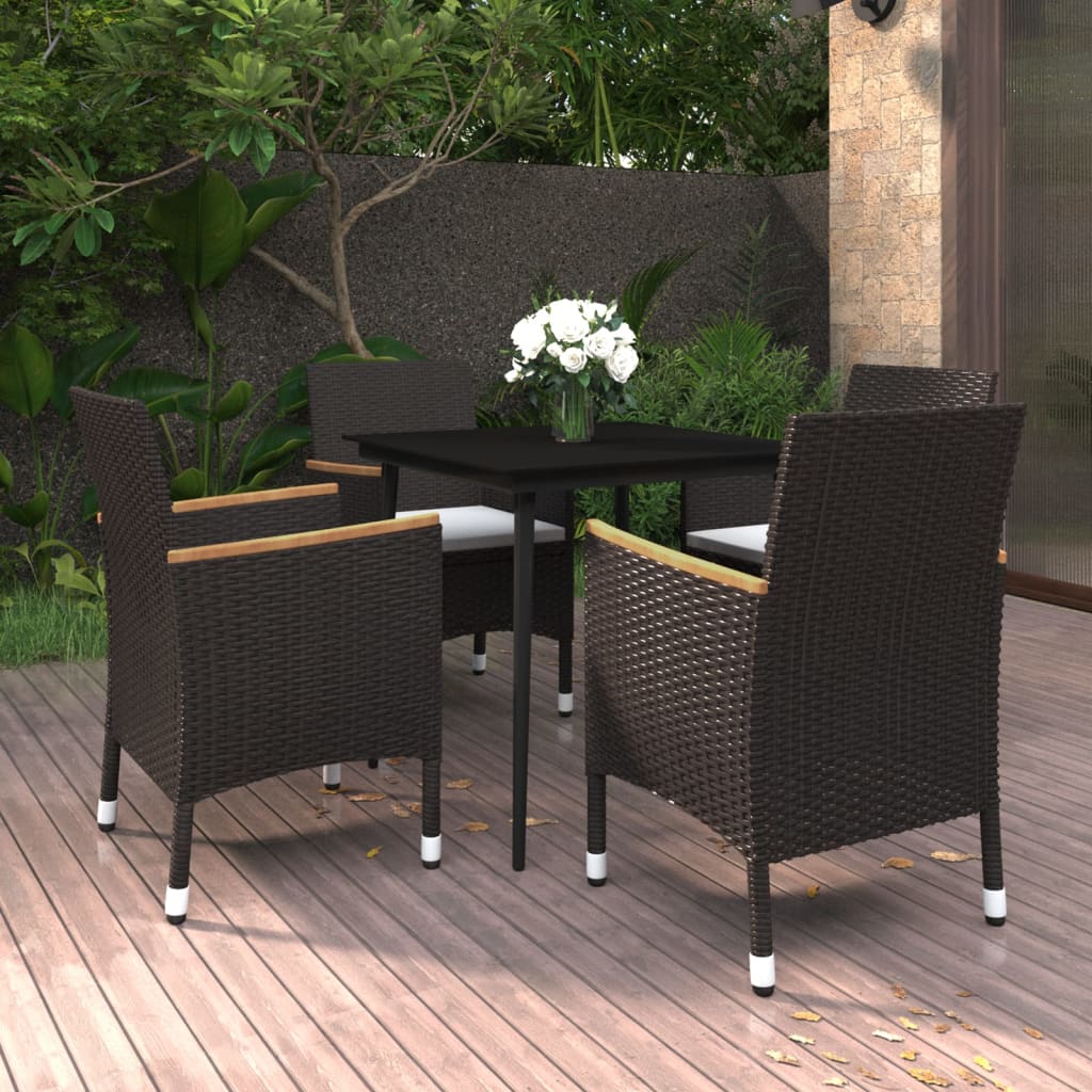 vidaXL Patio Dining Set 5 Piece Black and White/Gray 31.5"/55.1" Table Length-5