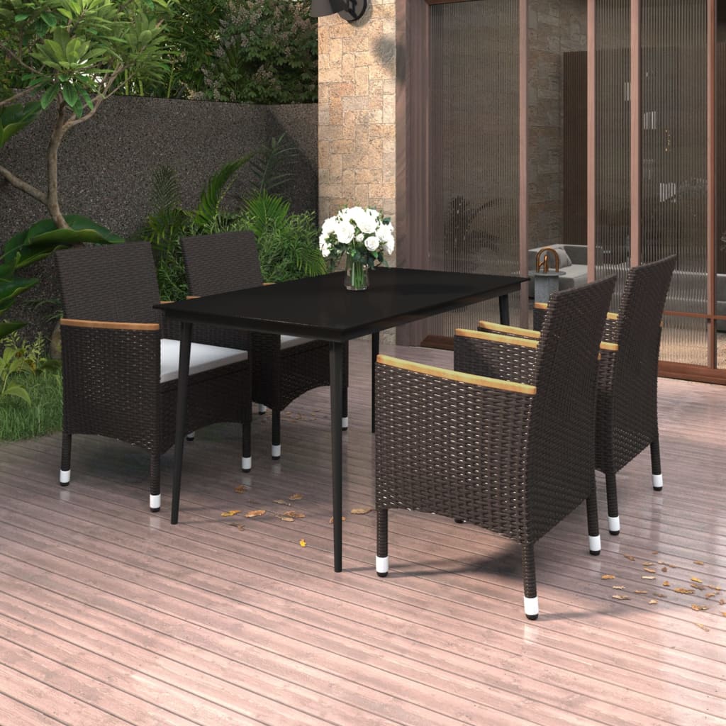 vidaXL Patio Dining Set 5 Piece Black and White/Gray 31.5"/55.1" Table Length-8