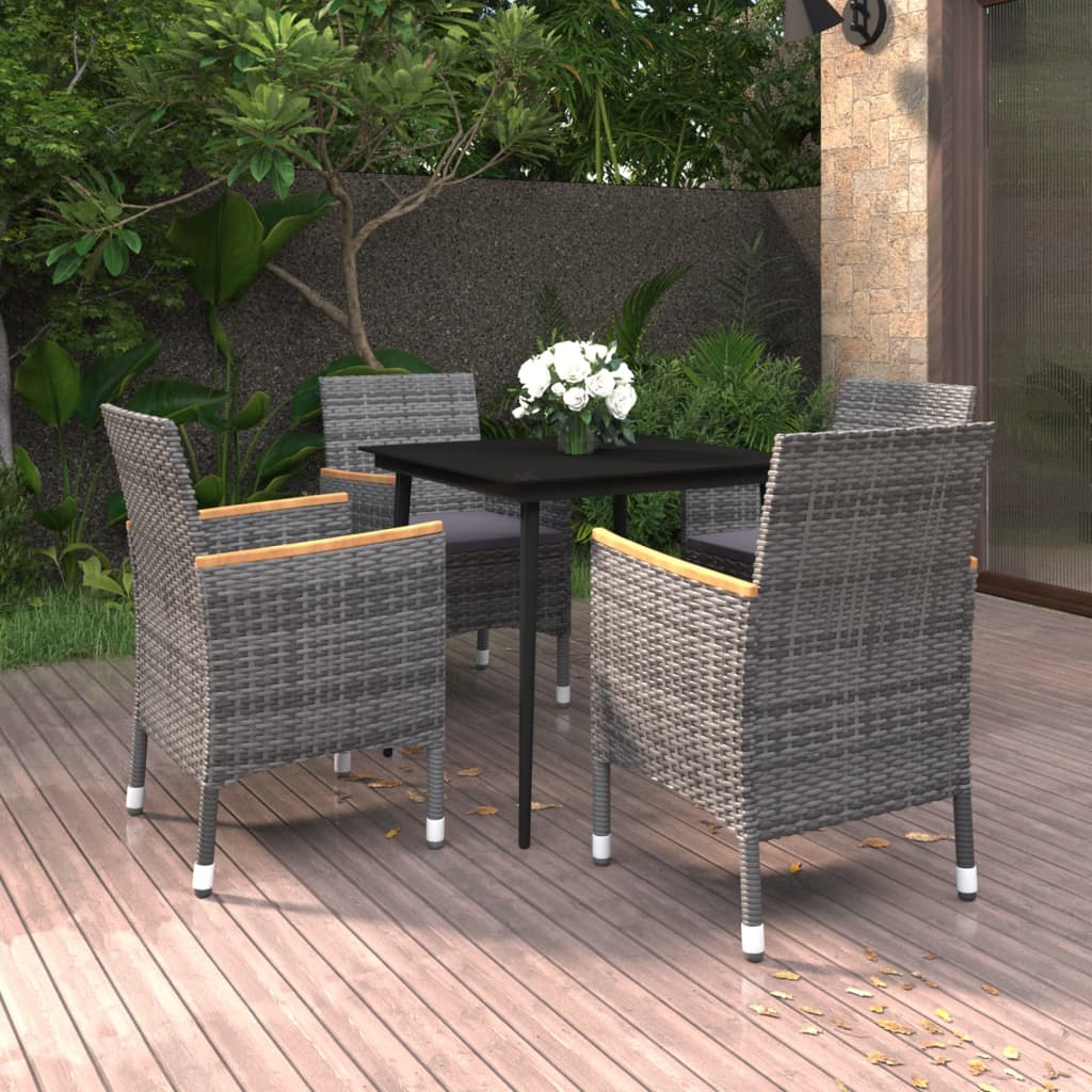 vidaXL Patio Dining Set 5 Piece Black and White/Gray 31.5"/55.1" Table Length-13