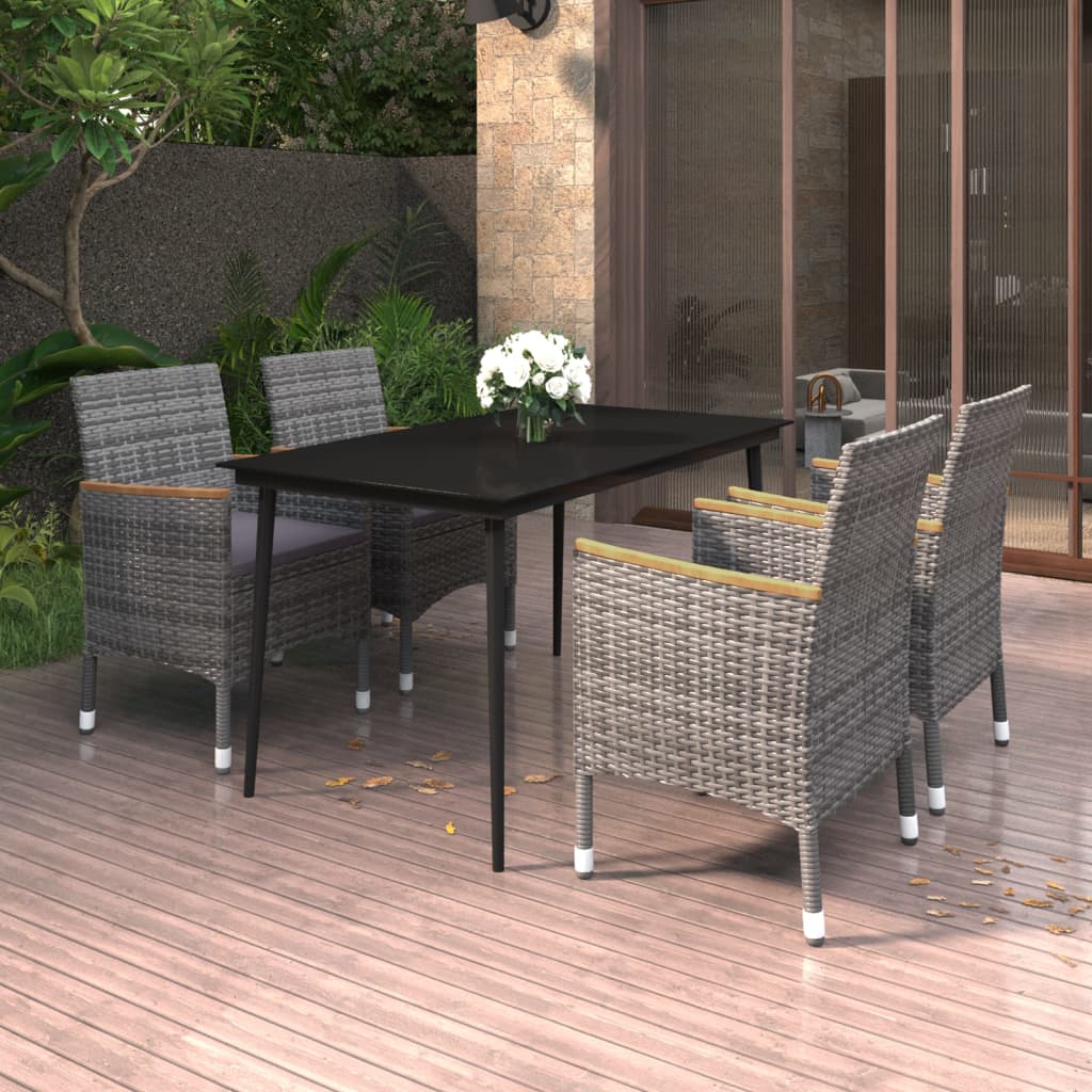 vidaXL Patio Dining Set 5 Piece Black and White/Gray 31.5"/55.1" Table Length-14