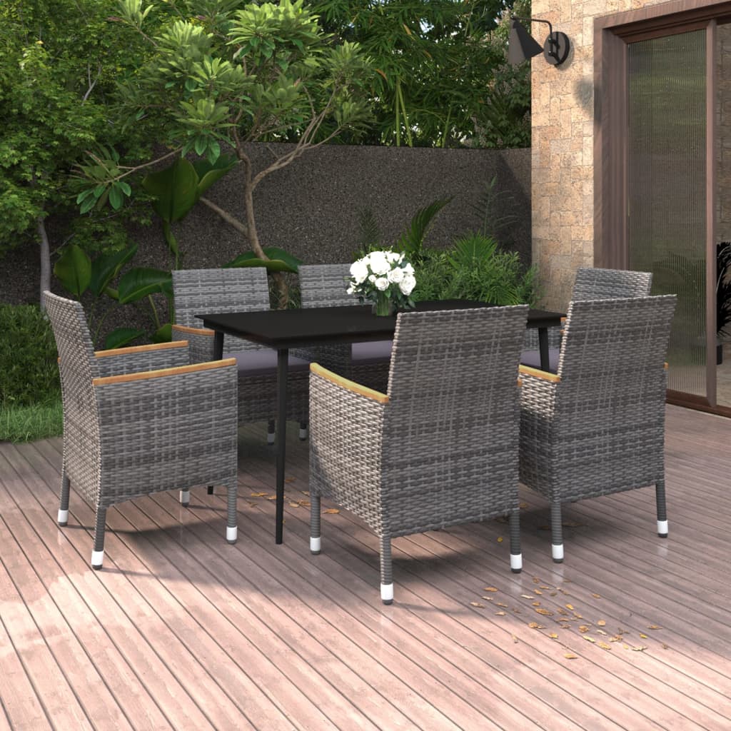vidaXL Patio Dining Set 5 Piece Black and White/Gray 31.5"/55.1" Table Length-12