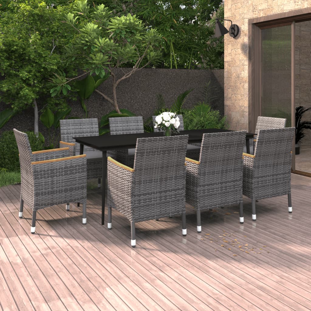 vidaXL Patio Dining Set 5 Piece Black and White/Gray 31.5"/55.1" Table Length-16