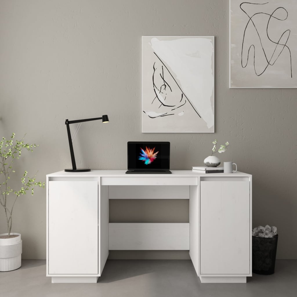 vidaXL Desk Computer Desk with Storage Cabinet for Home Office Solid Wood Pine-9