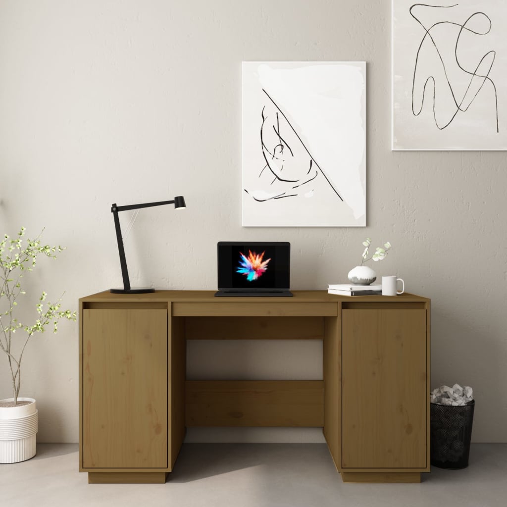 vidaXL Desk Computer Desk with Storage Cabinet for Home Office Solid Wood Pine-8