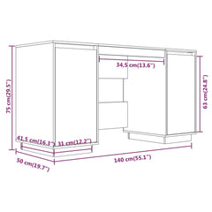 vidaXL Desk Computer Desk with Storage Cabinet for Home Office Solid Wood Pine-2