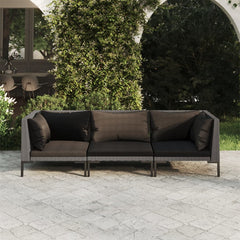vidaXL 3 Piece Patio Lounge Set with Cushions Poly Rattan Dark Gray-0