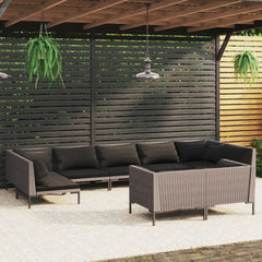 vidaXL 9 Piece Patio Lounge Set with Cushions Poly Rattan Dark Gray-0