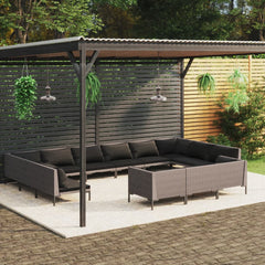 vidaXL 13 Piece Patio Lounge Set with Cushions Poly Rattan Dark Gray-0