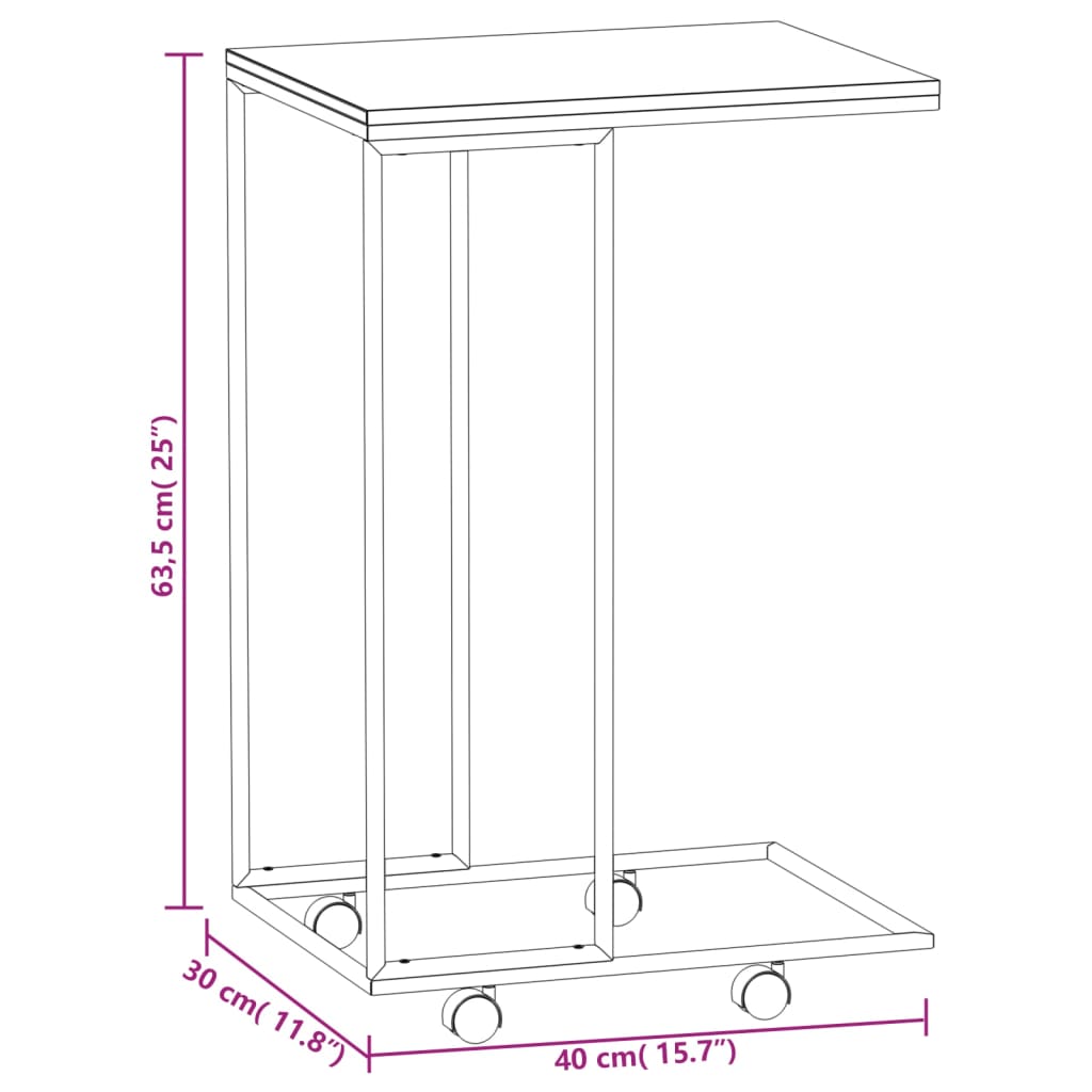 vidaXL Side Table with Wheels White 15.7"x11.8"x25" Engineered Wood-4