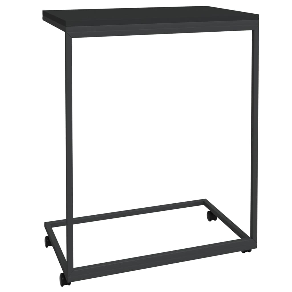 vidaXL Side Table with Wheels Black 21.7"x13.8"x27.6" Engineered Wood-3