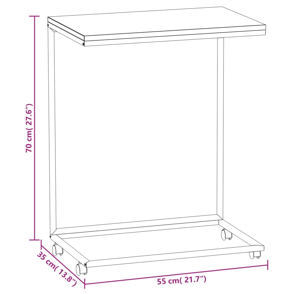 vidaXL Side Table with Wheels Black 21.7"x13.8"x27.6" Engineered Wood-4