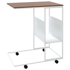 vidaXL Side Table with Wheels White 21.7"x14.2"x25" Engineered Wood-3
