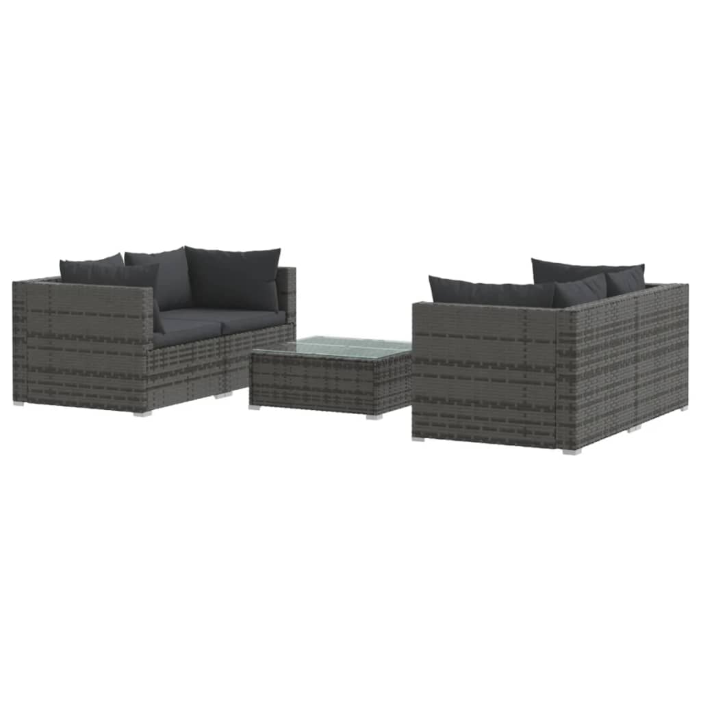 vidaXL 5 Piece Patio Lounge Set with Cushions Poly Rattan Gray-0