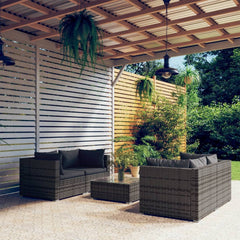 vidaXL 5 Piece Patio Lounge Set with Cushions Poly Rattan Gray-1
