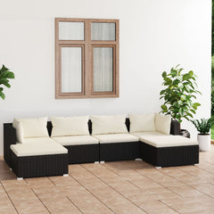 vidaXL 6 Piece Patio Lounge Set with Cushions Poly Rattan Black-0