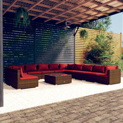 vidaXL 12 Piece Patio Lounge Set with Cushions Brown Poly Rattan-0