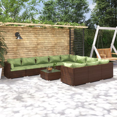 vidaXL 11 Piece Patio Lounge Set with Cushions Poly Rattan Brown-0