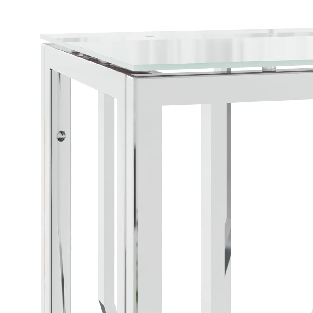 vidaXL Console Table 27.6"x11.8"x27.6" Stainless Steel and Glass-3