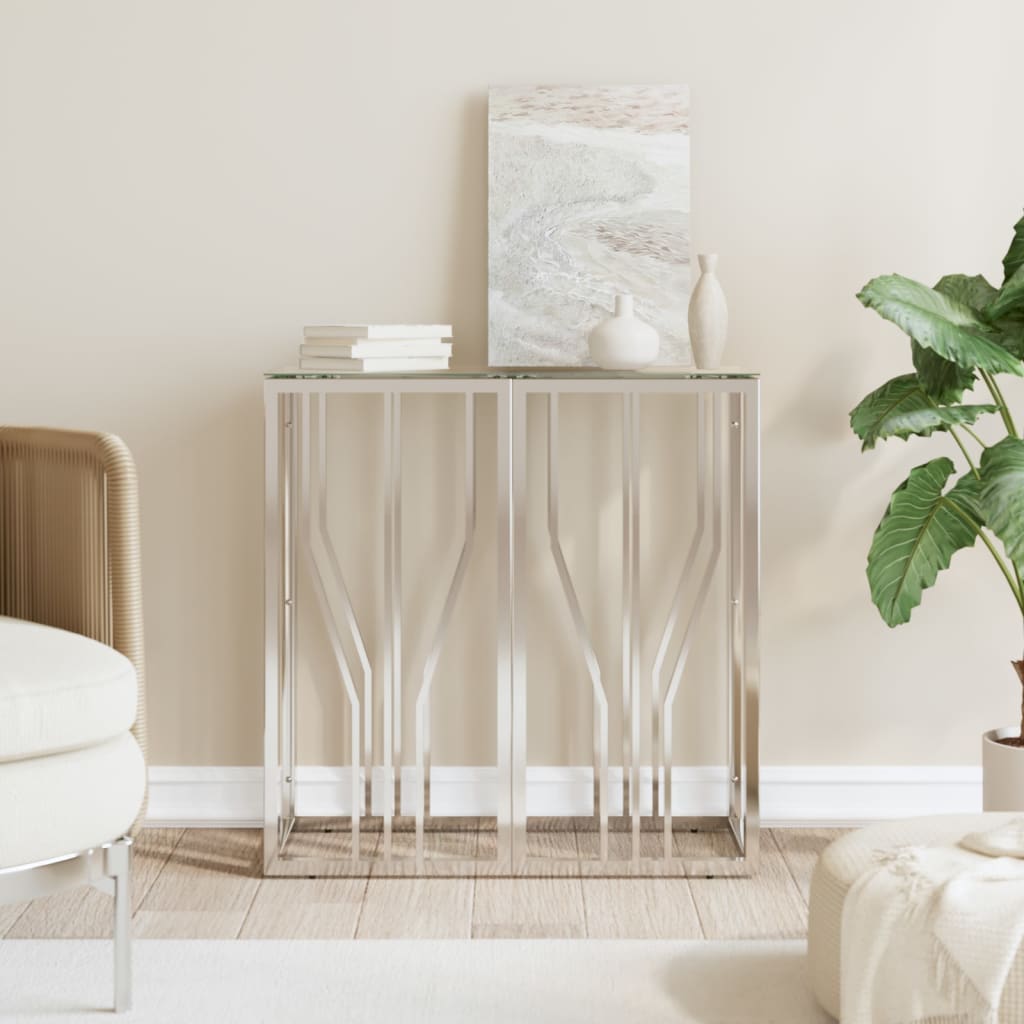 vidaXL Console Table 27.6"x11.8"x27.6" Stainless Steel and Glass-0