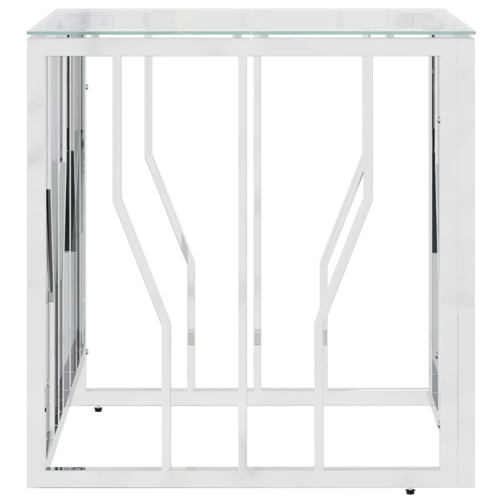 vidaXL Coffee Table Silver 19.7"x19.7"x19.7" Stainless Steel and Glass-2