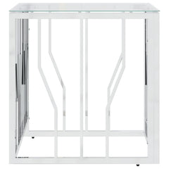 vidaXL Coffee Table Silver 19.7"x19.7"x19.7" Stainless Steel and Glass-2