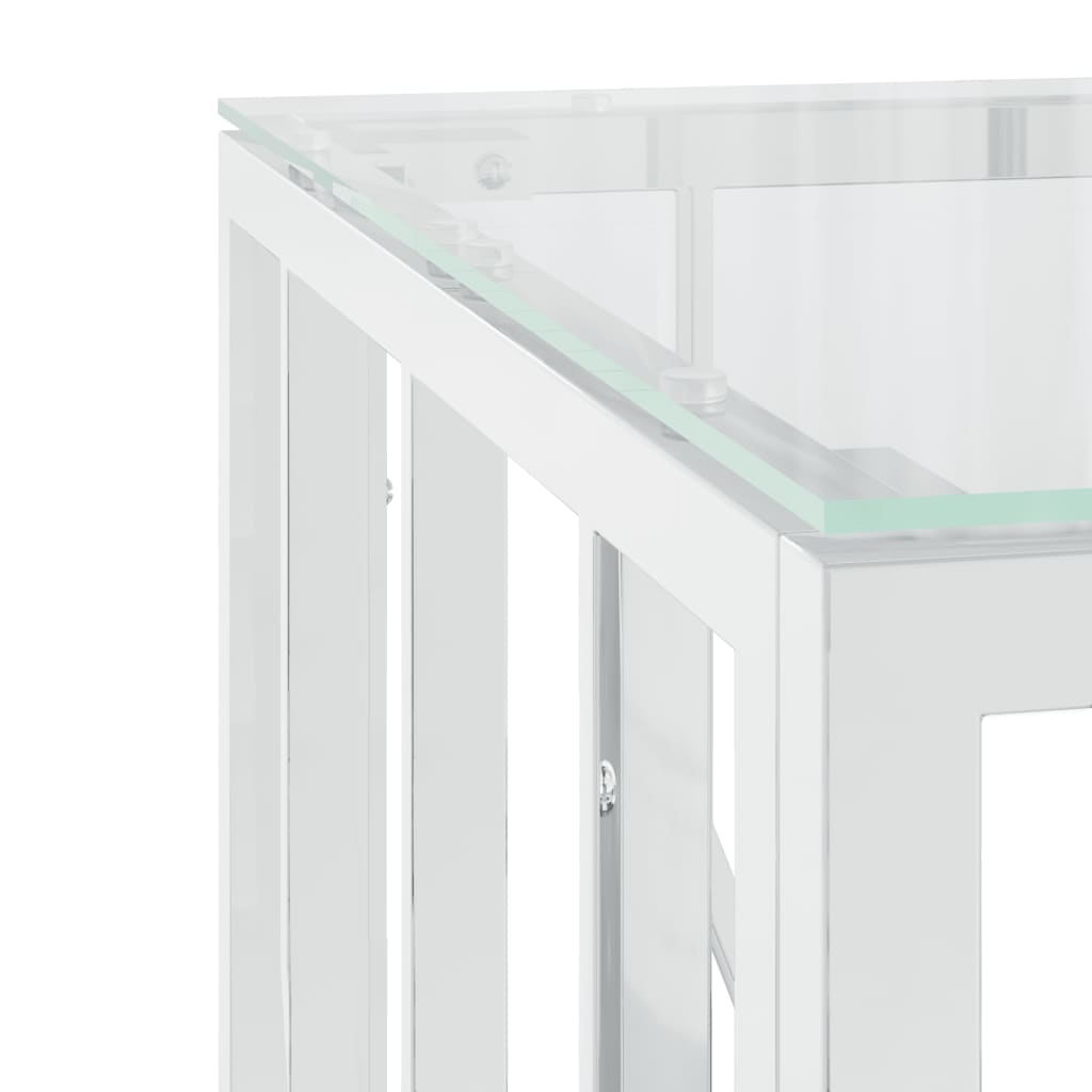 vidaXL Coffee Table Silver 19.7"x19.7"x19.7" Stainless Steel and Glass-3