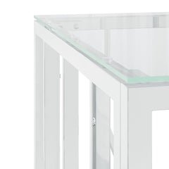 vidaXL Coffee Table Silver 19.7"x19.7"x19.7" Stainless Steel and Glass-3