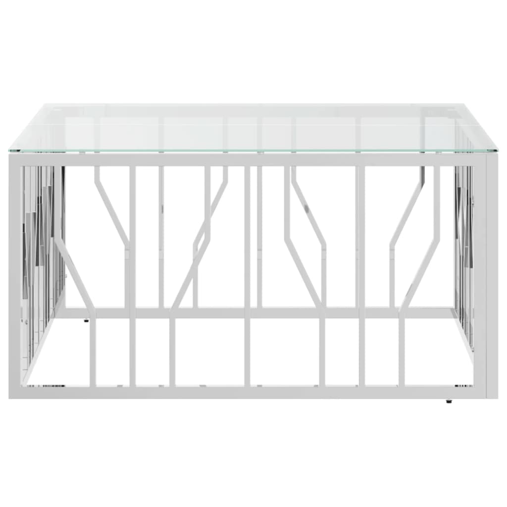 vidaXL Coffee Table 31.5"x31.5"x15.7" Stainless Steel and Glass-2