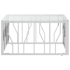 vidaXL Coffee Table 31.5"x31.5"x15.7" Stainless Steel and Glass-2
