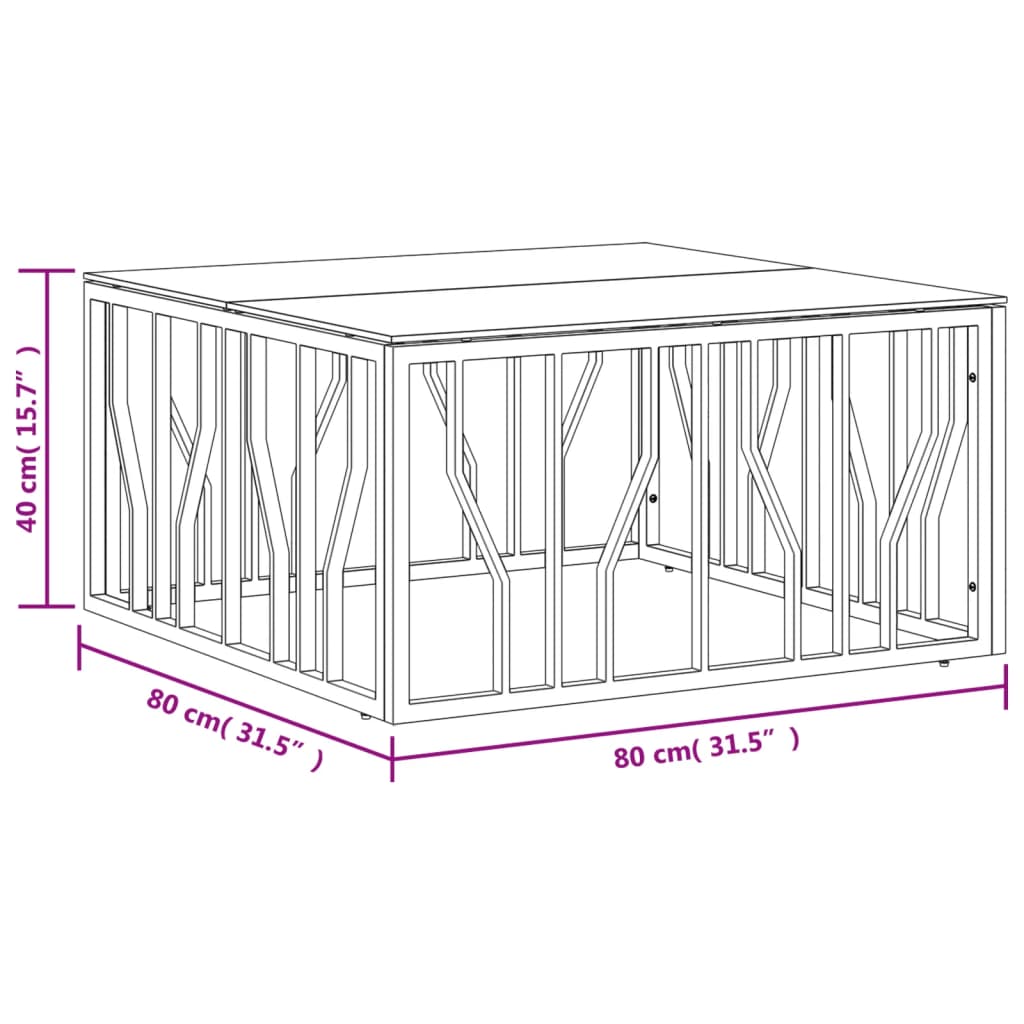 vidaXL Coffee Table 31.5"x31.5"x15.7" Stainless Steel and Glass-4