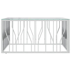 vidaXL Coffee Table 39.4"x39.4"x19.7" Stainless Steel and Glass-2