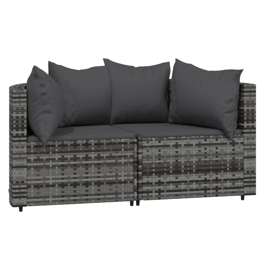 vidaXL 3 Piece Patio Lounge Set with Cushions Gray Poly Rattan-1
