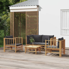 vidaXL 5 Piece Patio Lounge Set with Dark Gray Cushions Bamboo-0