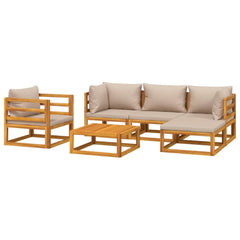 vidaXL 6 Piece Patio Lounge Set with Taupe Cushions Solid Wood-1