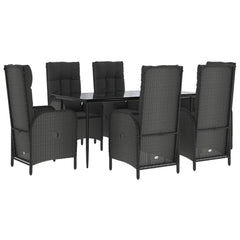 vidaXL 7 Piece Patio Dining Set with Cushions Black Poly Rattan-1