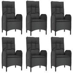 vidaXL 7 Piece Patio Dining Set with Cushions Black Poly Rattan-2