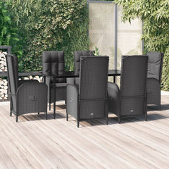 vidaXL 7 Piece Patio Dining Set with Cushions Black Poly Rattan-0