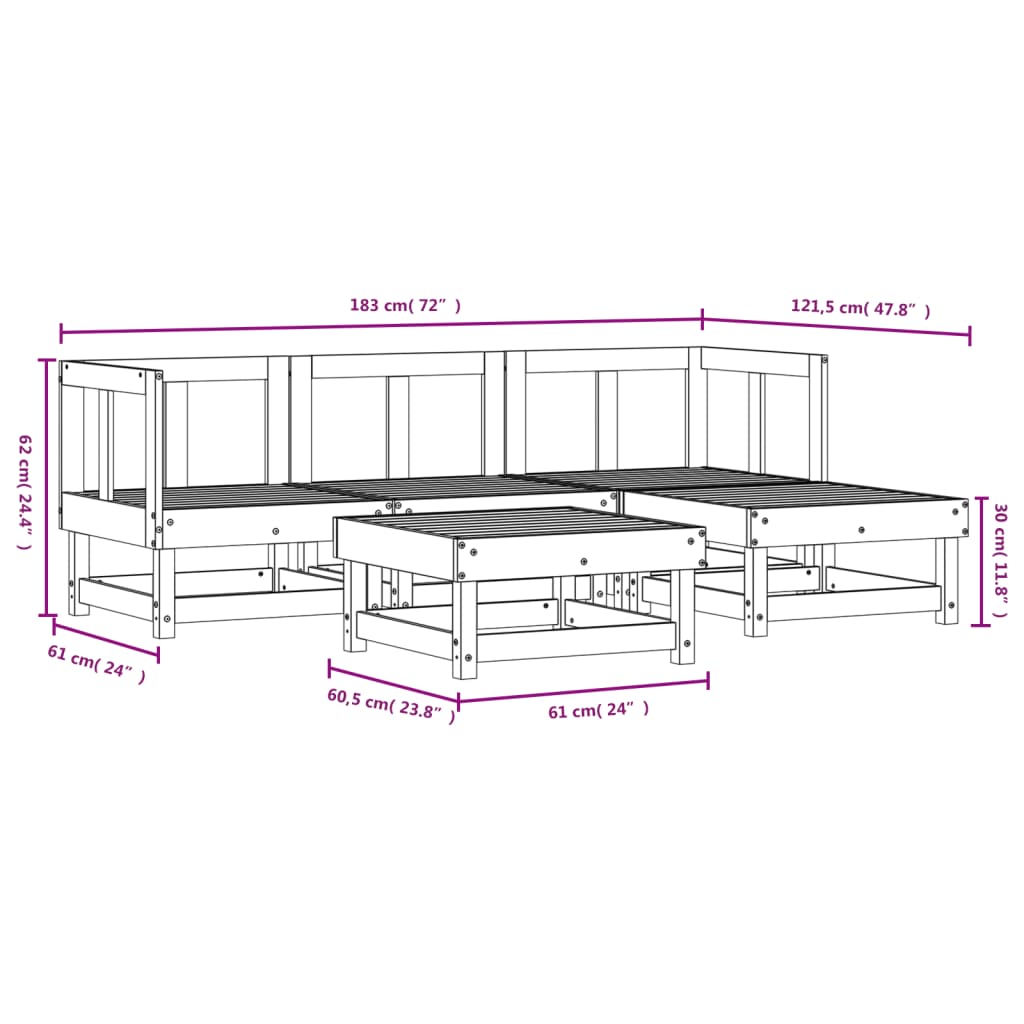 vidaXL Patio Lounge Set Outdoor Garden Furniture Set 5 Piece Solid Wood Pine-4