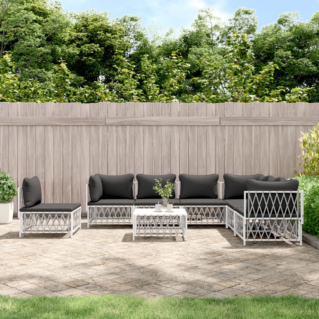 vidaXL 8 Piece Patio Lounge Set with Cushions White Steel-0