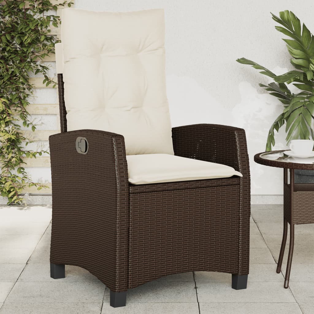 vidaXL Reclining Patio Chairs 2 pcs with Cushions Brown Poly Rattan-2