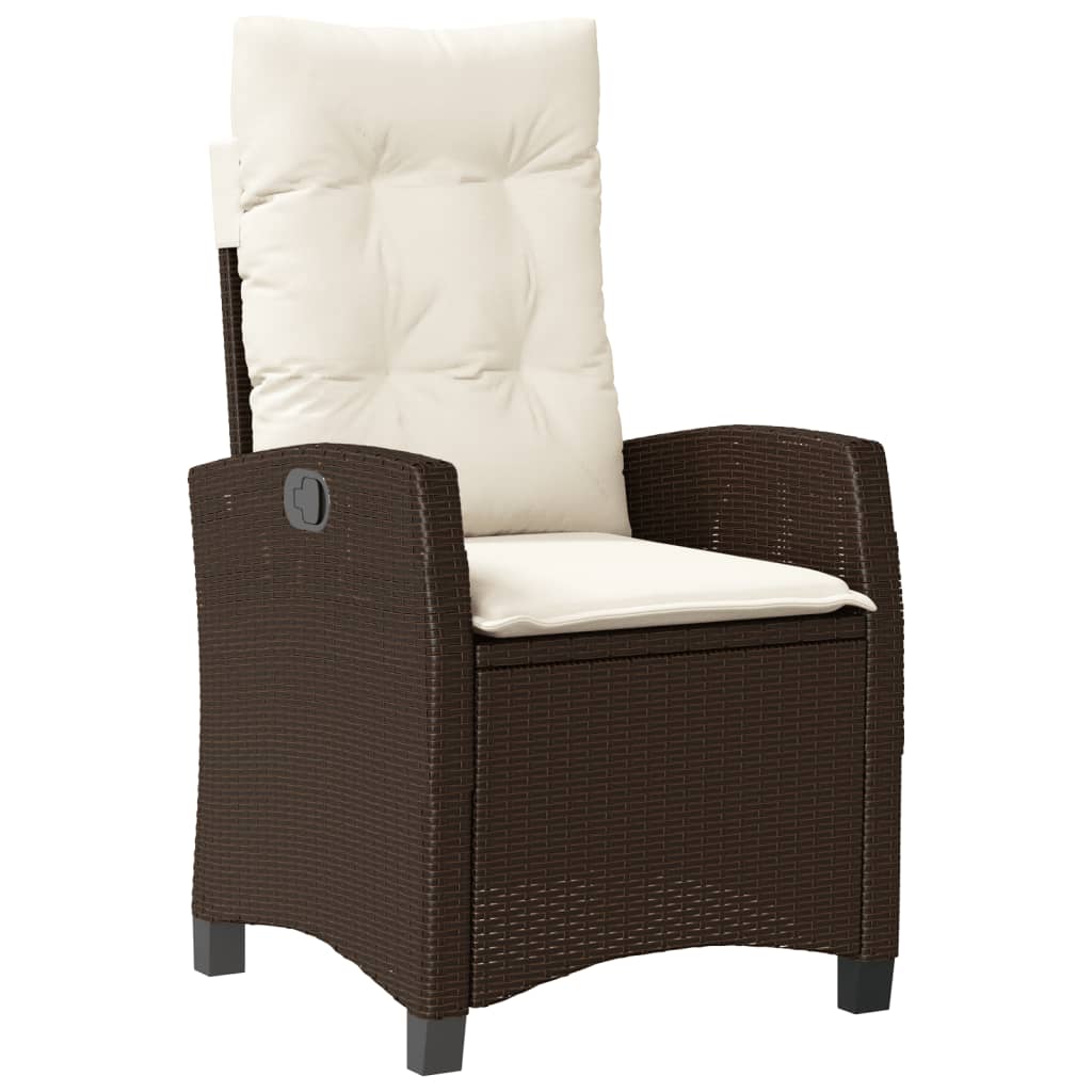 vidaXL Reclining Patio Chairs 2 pcs with Cushions Brown Poly Rattan-4